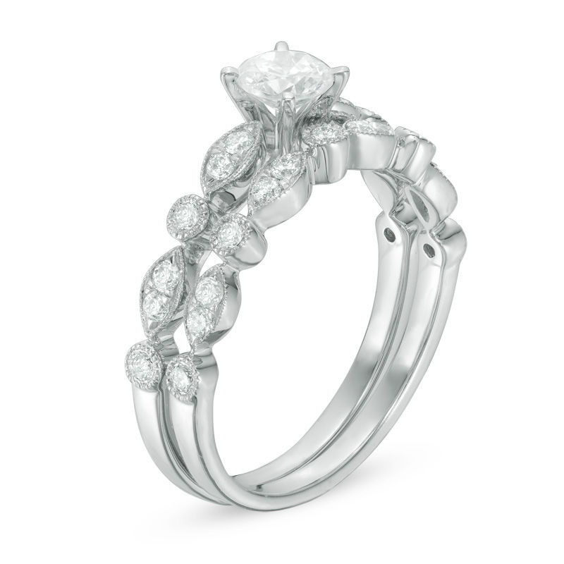 Main Image 2 of 0.75 CT. T.W. Certified Canadian Diamond Vintage-Style Bridal Set in 14K White Gold (I/I1)