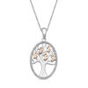 Thumbnail Image 1 of Open Hearts by Jane Seymour™ 0.10 CT. T.W. Diamond Family Tree Oval Pendant in Sterling Silver and 10K Rose Gold
