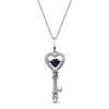 Open Hearts by Jane Seymour™ Heart-Shaped Amethyst and 0.04 CT. T.W. Diamond Heart-Top Key Pendant in Sterling Silver