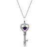 Thumbnail Image 0 of Open Hearts by Jane Seymour™ Heart-Shaped Amethyst and 0.04 CT. T.W. Diamond Heart-Top Key Pendant in Sterling Silver