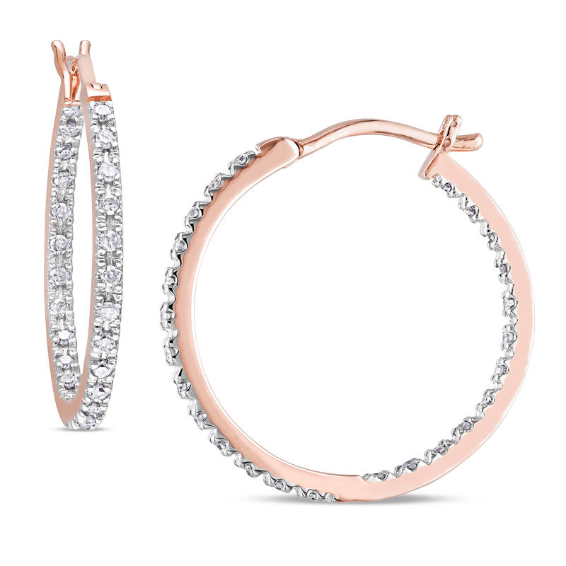 0.25 CT. T.W. Diamond Inside-Out Hoop Earrings in 10K Rose Gold