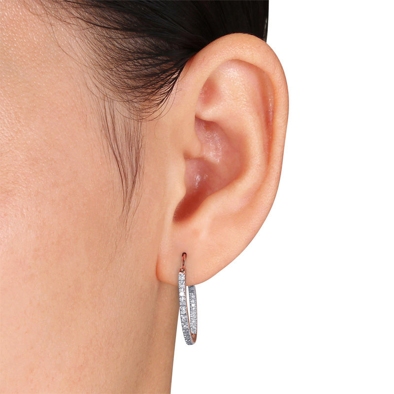 Main Image 2 of 0.25 CT. T.W. Diamond Inside-Out Hoop Earrings in 10K Rose Gold