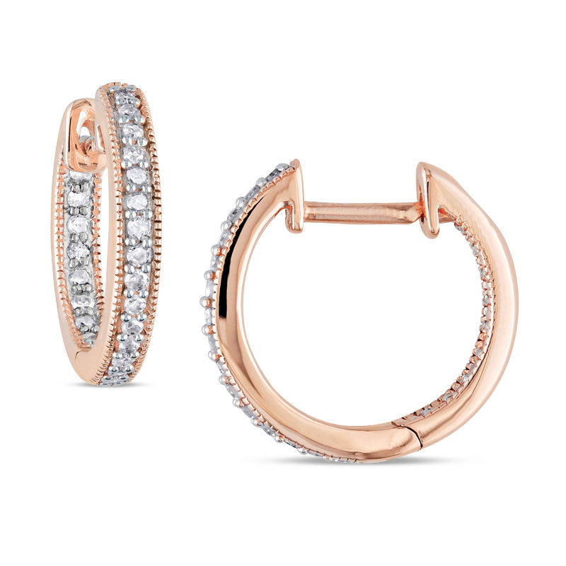 0.23 CT. T.W. Diamond Inside-Out Vintage-Style Huggie Hoop Earrings in 14K Rose Gold