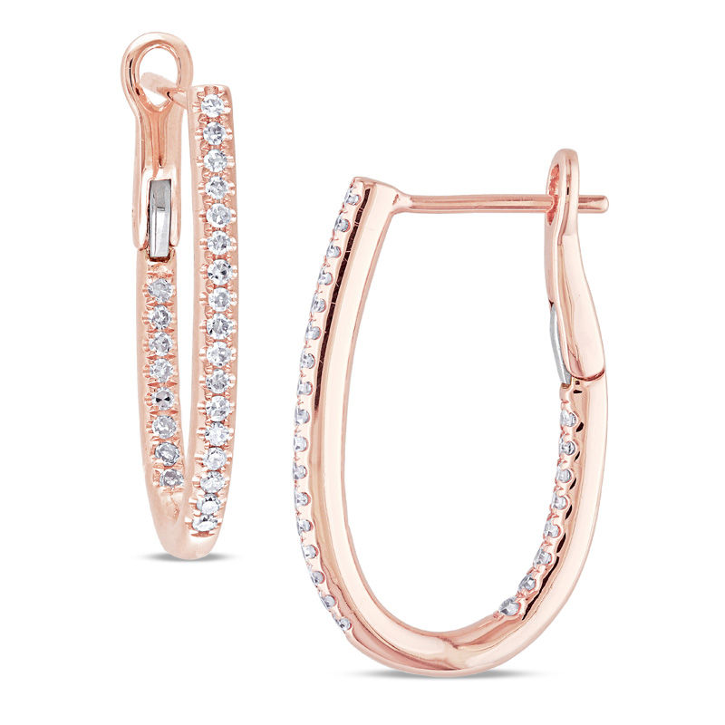 0.25 CT. T.W. Diamond Inside-Out Oval Hoop Earrings in 14K Rose Gold|Peoples Jewellers