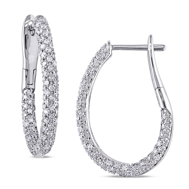 1.00 CT. T.W. Diamond Inside-Out Hoop Earrings in 14K White Gold|Peoples Jewellers