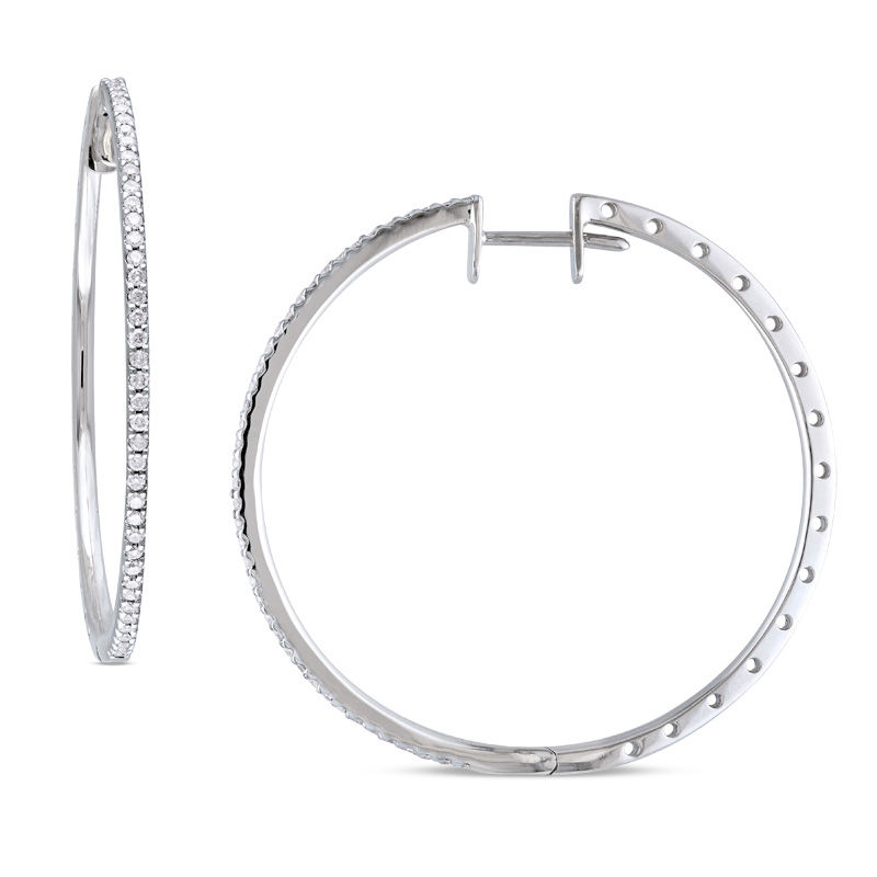 0.50 CT. T.W. Diamond Hoop Earrings in 10K White Gold|Peoples Jewellers