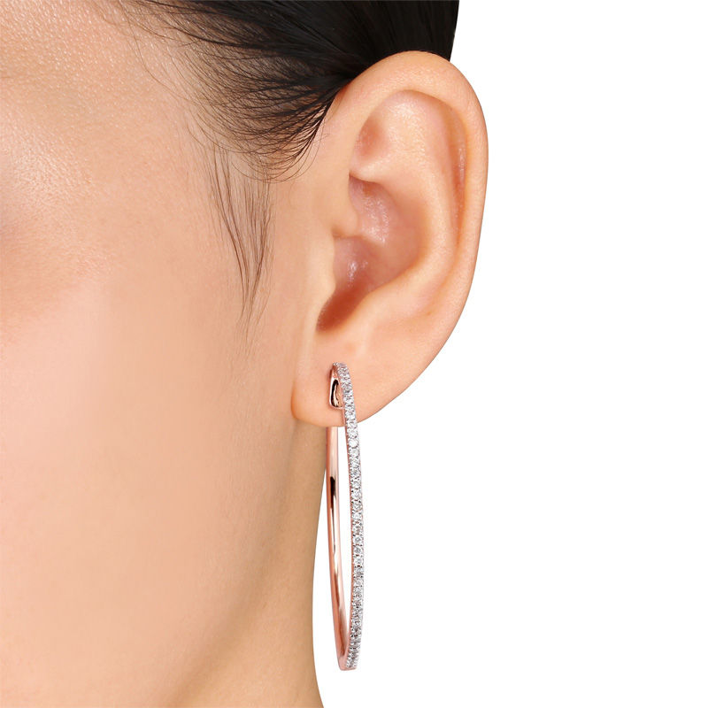 0.50 CT. T.W. Diamond Hoop Earrings in 10K Rose Gold