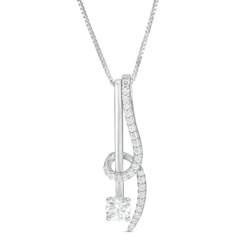 0.50 CT. T.W. Certified Canadian Diamond Linear Bar and Swirl Pendant in 14K White Gold (I/I2) - 17"
