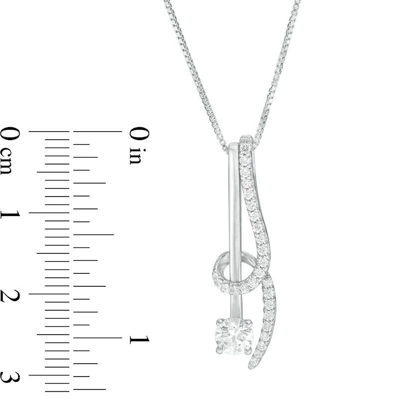 Main Image 2 of 0.50 CT. T.W. Certified Canadian Diamond Linear Bar and Swirl Pendant in 14K White Gold (I/I2) - 17"