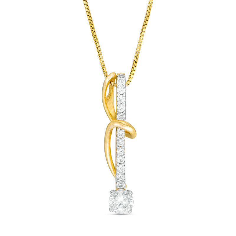0.50 CT. T.W. Certified Canadian Diamond Linear Bar and Swirl Pendant in 14K Gold (I/I2) - 17"