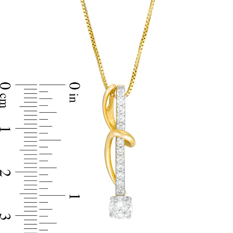 Main Image 2 of 0.50 CT. T.W. Certified Canadian Diamond Linear Bar and Swirl Pendant in 14K Gold (I/I2) - 17"