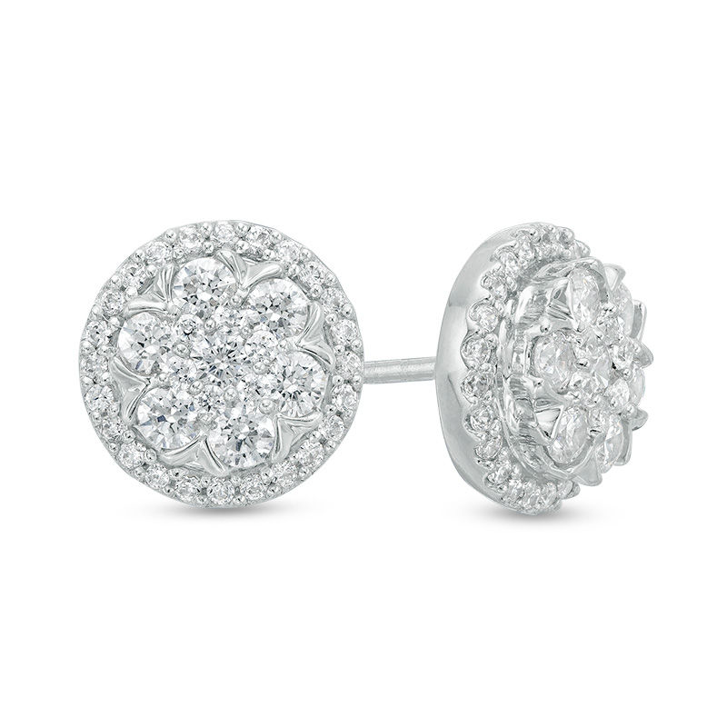1.00 CT. T.W. Diamond Flower Composite Frame Stud Earrings in 10K White Gold|Peoples Jewellers