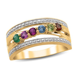 Mother's Birthstone Criss-Cross Shank with Beaded Border Ring (3-7 Stones)