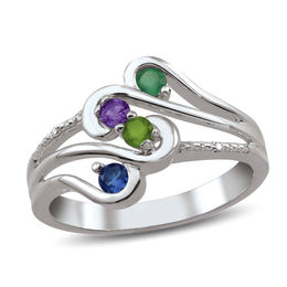 Mother's Birthstone and Diamond Accent Swirling Split Shank Ring (2-5 Stones)