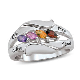 Mother's Marquise Birthstone Wavy Split Shank Ring (2-6 Stones and Names)