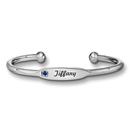 Birthstone Engravable Name Cuff (1 Stone and Name)