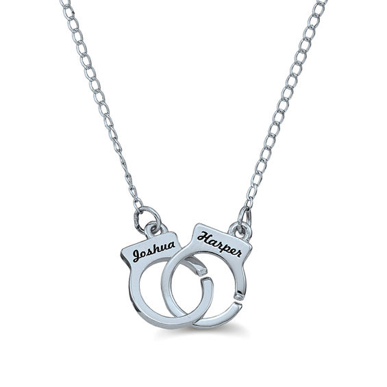 Couple s Engravable Interlocking Handcuffs Necklace 2 Names Peoples Jewellers