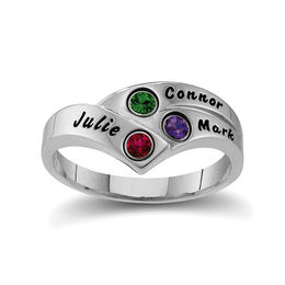 Mother's Birthstone Layered Chevron Ring (2-4 Stones and Names)