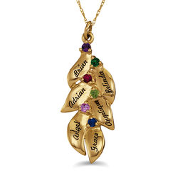 Mother's Birthstone Multi-Leaf Pendant (6 Stones and Names)
