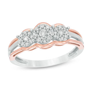 0.24 CT. T.W. Diamond Three Stone Frame Ring in 10K Two-Tone Gold