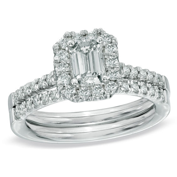 0.67 CT. T.W. Emerald-Cut Diamond Frame Bridal Set in 14K White Gold 0.67 CT. T.W. Emerald-Cut Diamond Frame Bridal Set in 14K White Gold