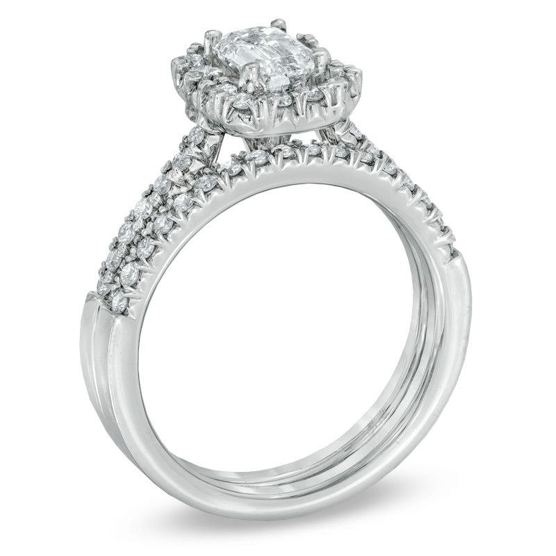 0.67 CT. T.W. Emerald-Cut Diamond Frame Bridal Set in 14K White Gold
