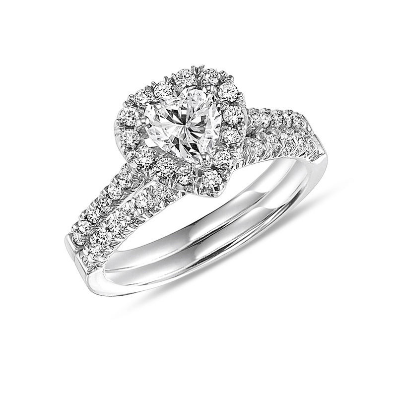 0.77 CT. T.W. Heart-Shaped Diamond Frame Bridal Set in 14K White Gold