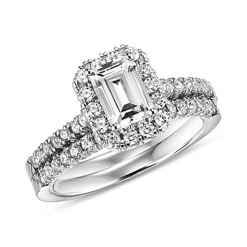 0.79 CT. T.W. Emerald-Cut Diamond Frame Bridal Set in 14K White Gold