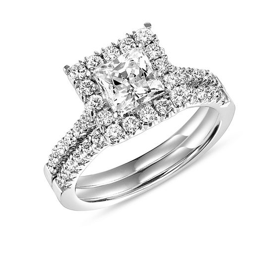 0.95 CT. T.W. Princess-Cut Diamond Frame Bridal Set in 14K