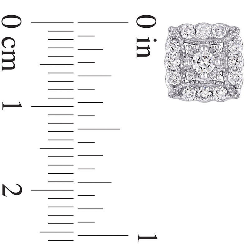 Main Image 3 of 0.73 CT. T.W. Diamond Square Frame Vintage-Style Stud Earrings in 14K White Gold