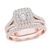 Thumbnail Image 1 of 0.95 CT. T.W. Diamond Double Cushion Frame Split Shank Bridal Set in 14K Rose Gold