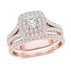 Thumbnail Image 0 of 0.95 CT. T.W. Diamond Double Cushion Frame Split Shank Bridal Set in 14K Rose Gold