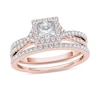 Thumbnail Image 1 of 0.95 CT. T.W. Princess-Cut Diamond Frame Twist Bridal Set in 14K Rose Gold