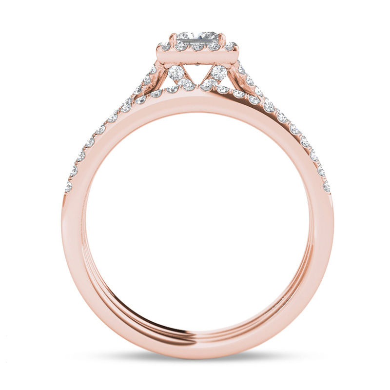 Main Image 3 of 0.95 CT. T.W. Princess-Cut Diamond Frame Twist Bridal Set in 14K Rose Gold