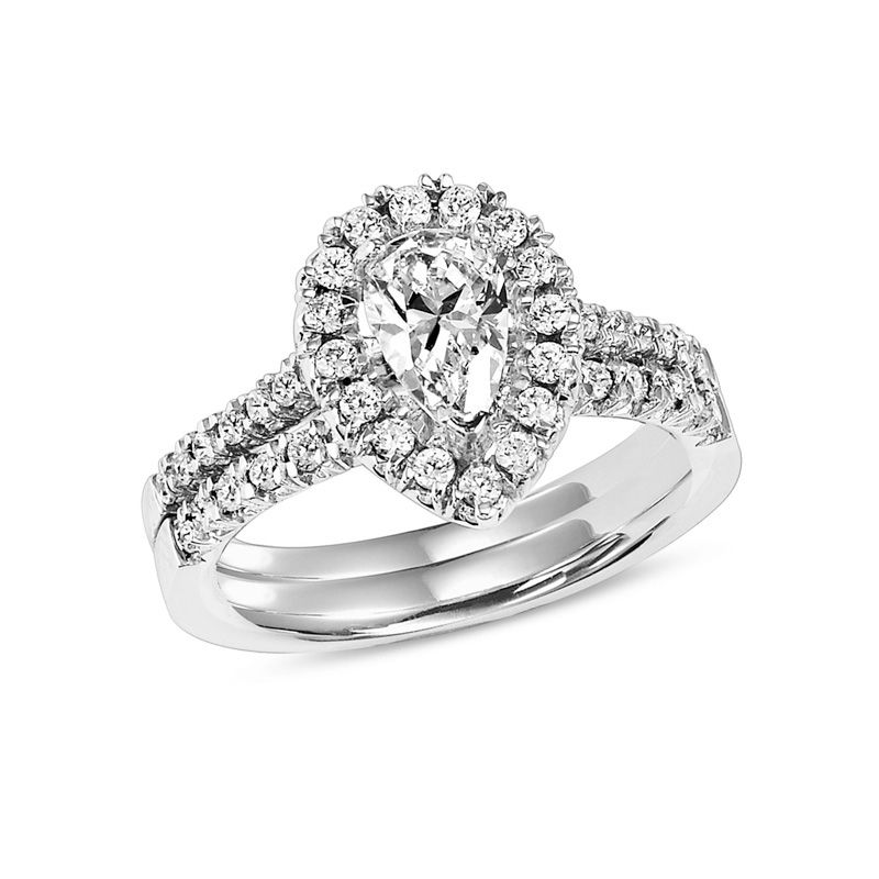 0.79 CT. T.W. Pear-Shaped Diamond Frame Bridal Set in 14K White Gold