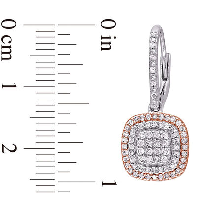 0.48 CT. T.W. Composite Diamond Cushion Frame Drop Earrings in Two-Tone Sterling Silver