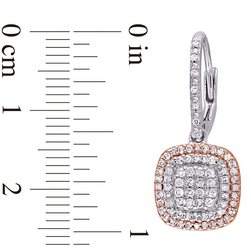 0.48 CT. T.W. Composite Diamond Cushion Frame Drop Earrings in Two-Tone Sterling Silver
