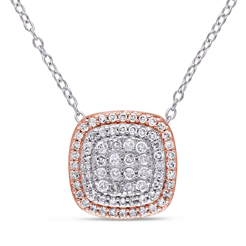 0.47 CT. T.W. Composite Diamond Cushion Frame Pendant in Two-Tone Sterling Silver