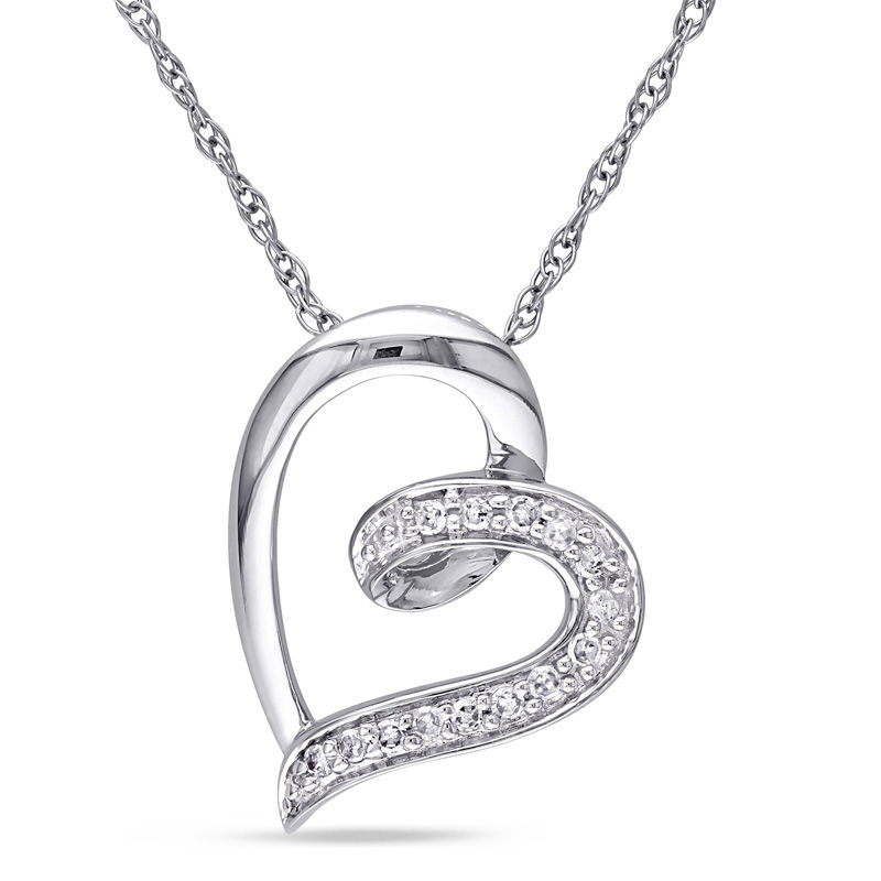 Diamond Accent Tilted Swirl Heart Pendant in 10K Gold