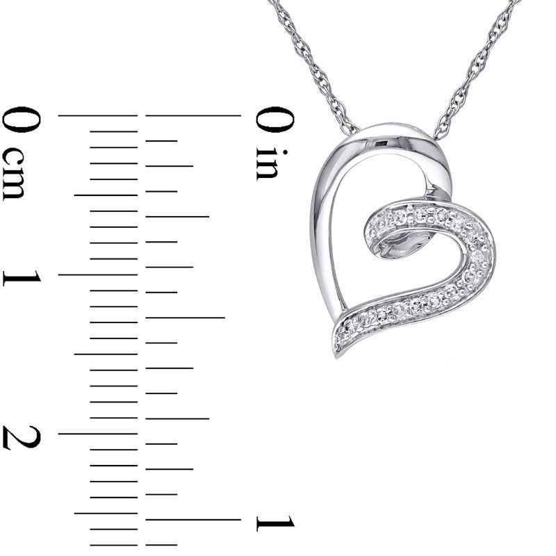 Diamond Accent Tilted Swirl Heart Pendant in 10K White Gold - 17"