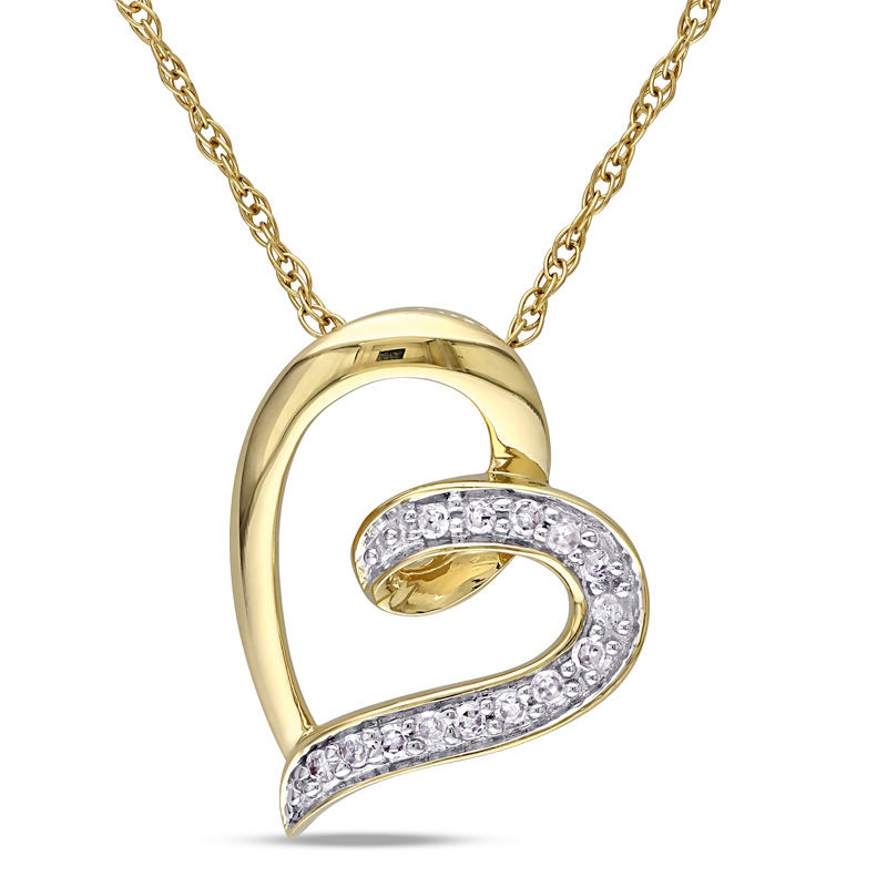 Main Image 1 of Diamond Accent Tilted Swirl Heart Pendant in 10K Gold - 17"