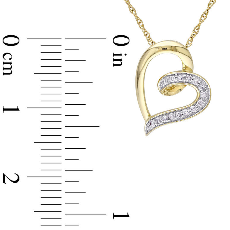Diamond Accent Tilted Swirl Heart Pendant in 10K Gold - 17"