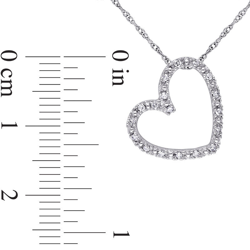 0.09 CT. T.W. Diamond Tilted Heart Pendant in 10K White Gold - 17"