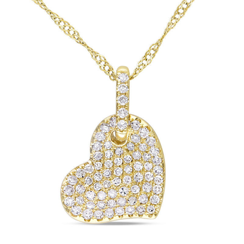 0.25 CT. T.W. Diamond Tilted Heart Pendant in 14K Gold - 17"
