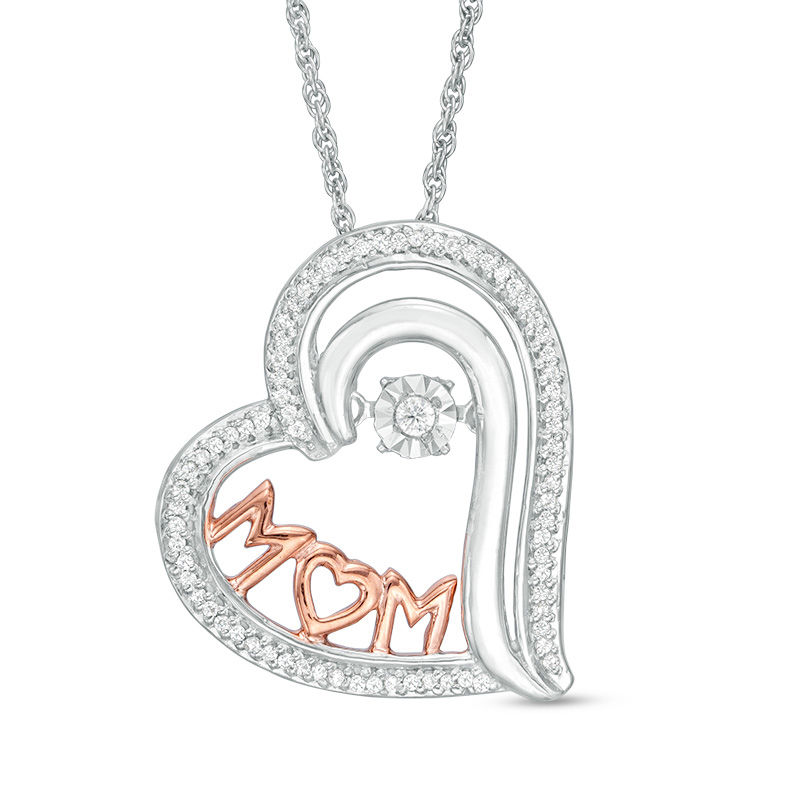 Unstoppable Love™ 0.18 CT. T.W. Diamond Tilted "MOM" Heart Pendant in 10K Two-Tone Gold|Peoples Jewellers