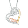Unstoppable Love™ 0.11 CT. T.W. Composite Diamond "MOM" Tilted Heart Pendant in 10K Tri-Tone Gold