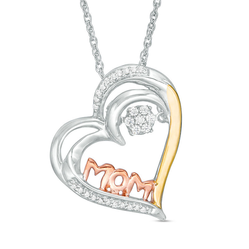 Unstoppable Love™ 0.11 CT. T.W. Composite Diamond "MOM" Tilted Heart Pendant in 10K Tri-Tone Gold