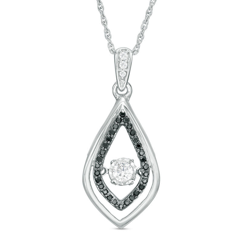 Unstoppable Love™ 0.23 CT. T.W. Enhanced Black and White Double Teardrop Pendant in 10K White Gold