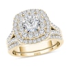 Thumbnail Image 1 of 1.95 CT. T.W. Diamond Double Cushion Frame Split Shank Bridal Set in 14K Gold