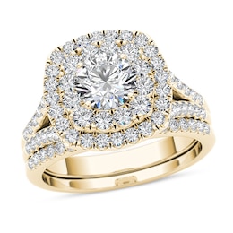 1.95 CT. T.W. Diamond Double Cushion Frame Split Shank Bridal Set in 14K Gold